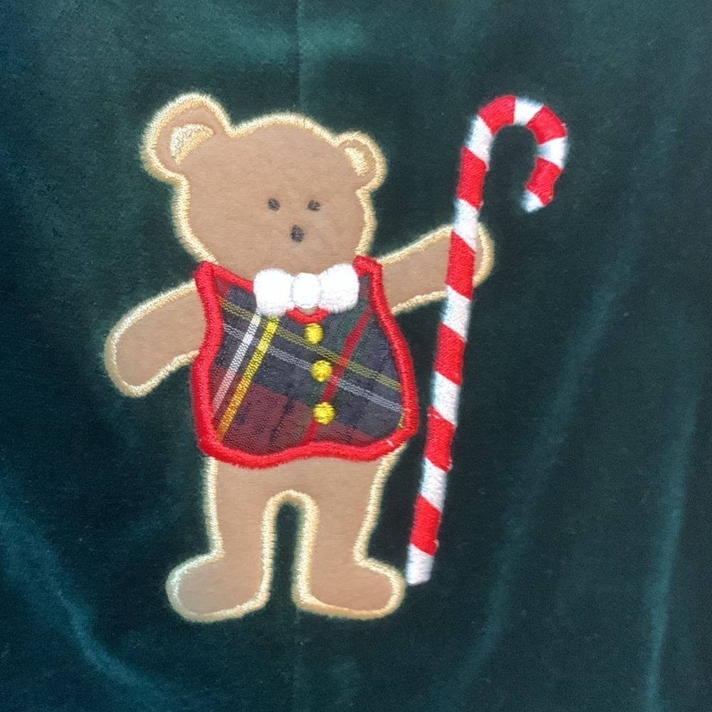 Vintage Dead Stock Green Velvet Holiday Outfit For Baby 6/9 Mo High End Boutique - Picture 2 of 15